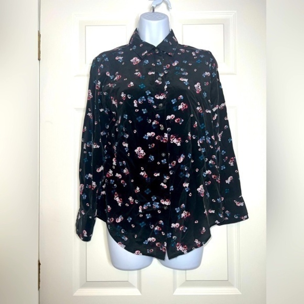 Banana Republic Womens XXS Black Floral Print Button Up Dillon Shirt 0 Career